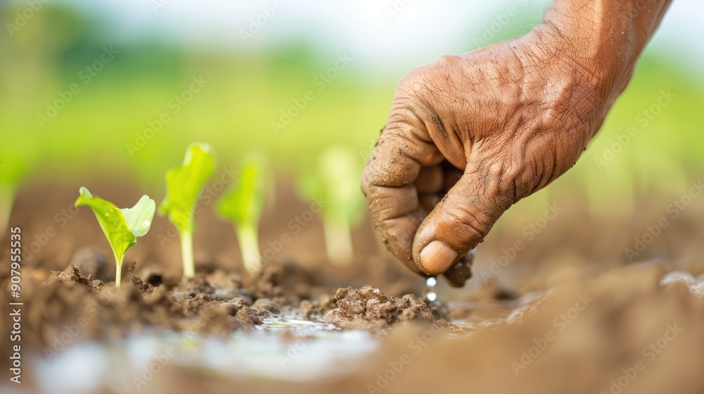 A farmer checking the stability of the soil near a water source