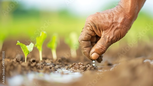 Obraz na płótnie A farmer checking the stability of the soil near a water source w salonie