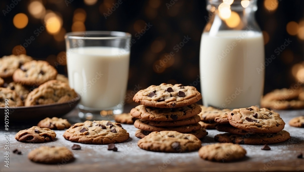 Cookies and milk copyspace and top view for background. Cookies and milk copyspace and top view for background.