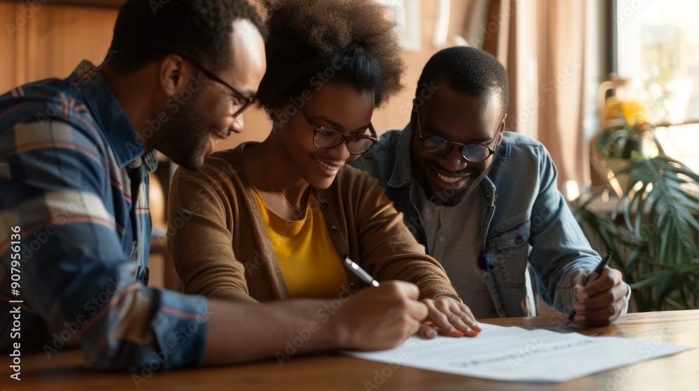 Three Diverse Friends Signing a Document Together. Three Diverse Friends Signing a Document Together.