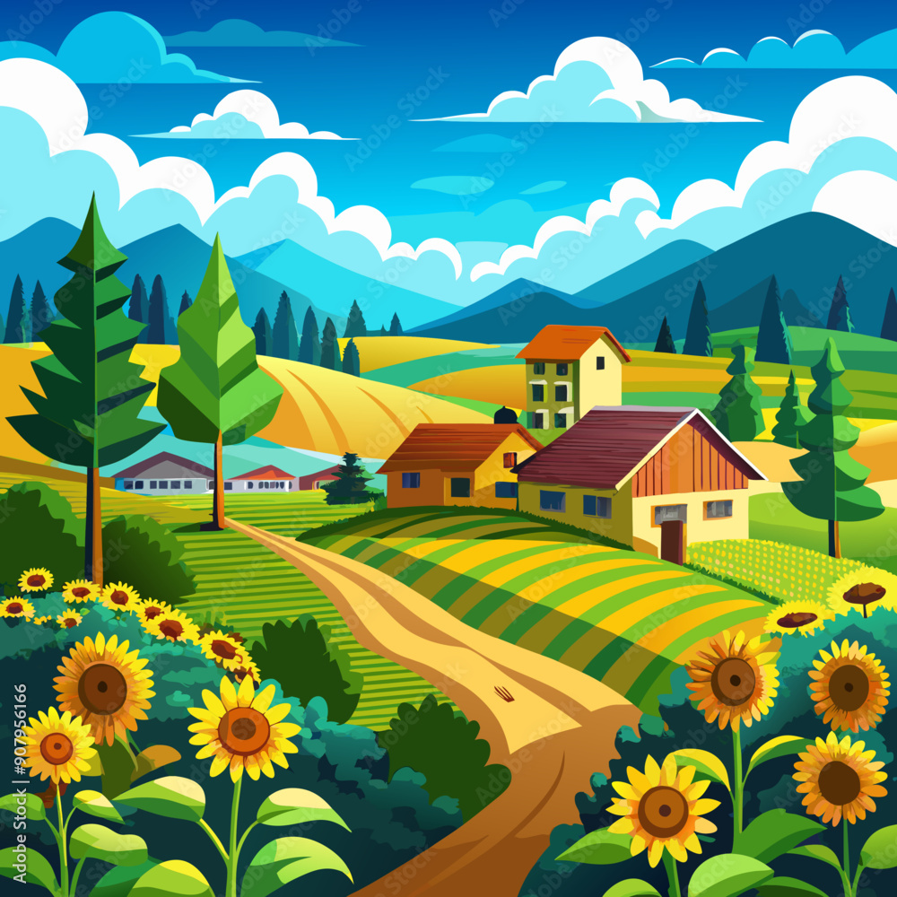 Fototapeta premium beautiful rustic sunflower landscape with a backdrop