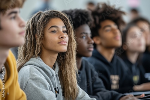 Multiracial group of high school students learn together at school, Generative AI