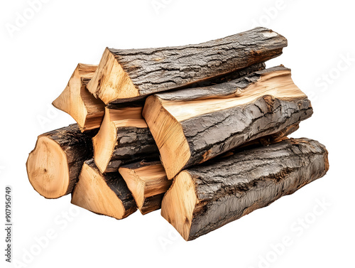 Stack of cut logs fire wood isolated on transparent or white background