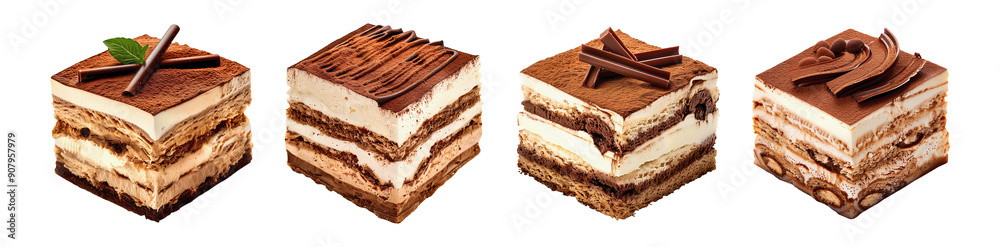 Set of Tiramisu slices isolated on transparent or white background Set of Tiramisu slices isolated on transparent or white background