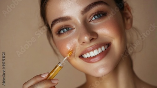 Wallpaper Mural Woman applying essential oil onto face, closeup Torontodigital.ca