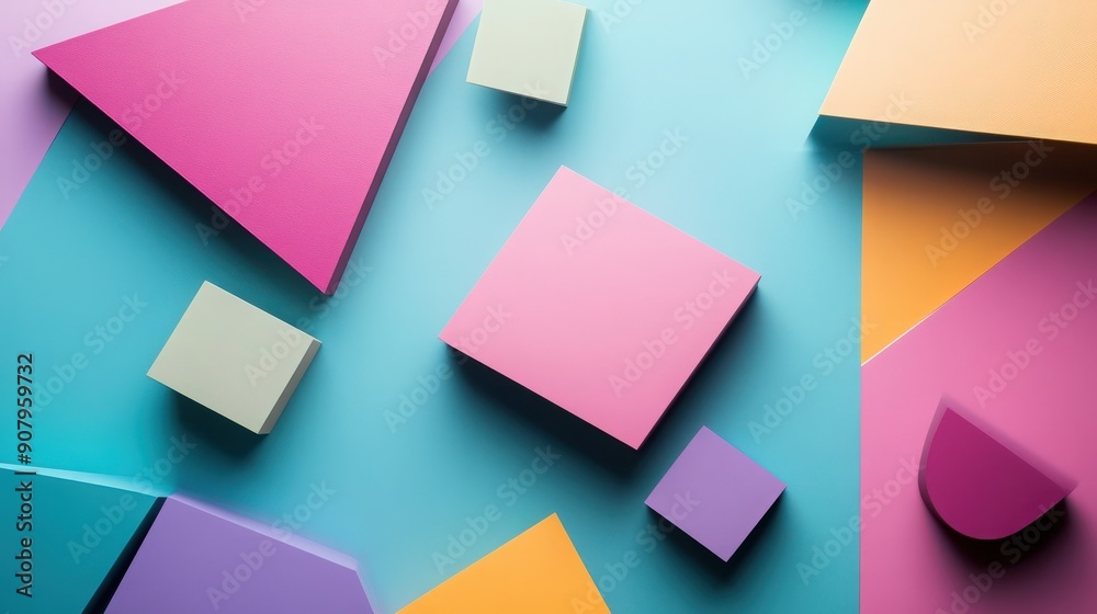 Fototapeta premium Vibrant geometric shapes on a colorful background, ideal for modern design projects and abstract art concepts.