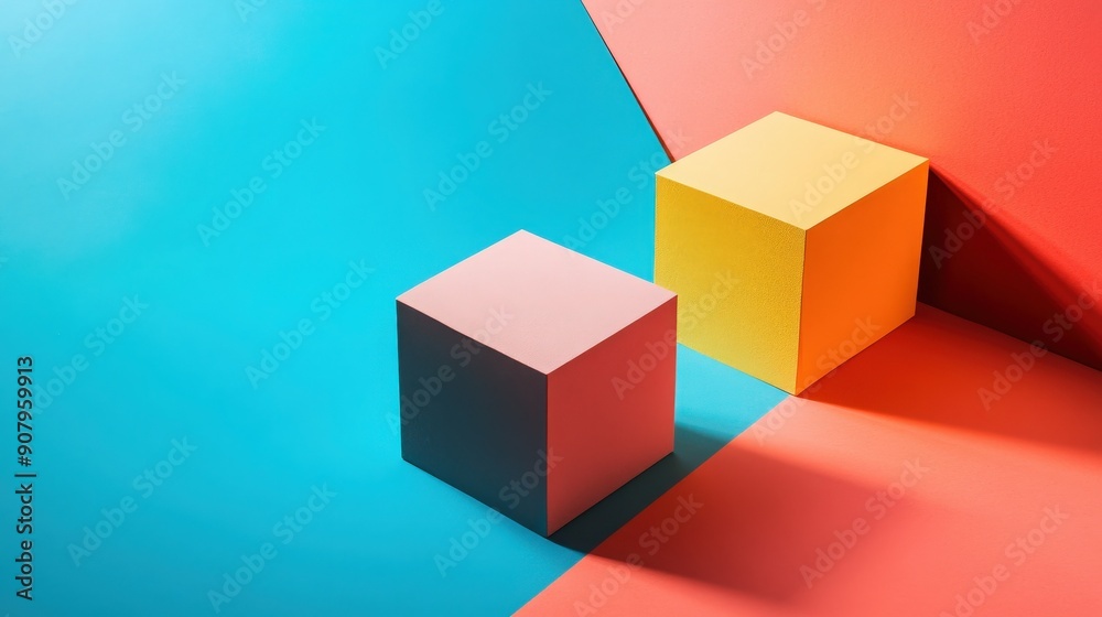 Colorful geometric cubes on contrasting backgrounds create a vibrant and modern aesthetic in this eye-catching image. Colorful geometric cubes on contrasting backgrounds create a vibrant and modern aesthetic in this eye-catching image.