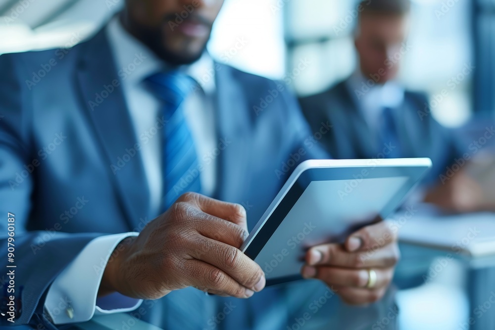 Business professionals using a tablet pc in an office, Generative AI