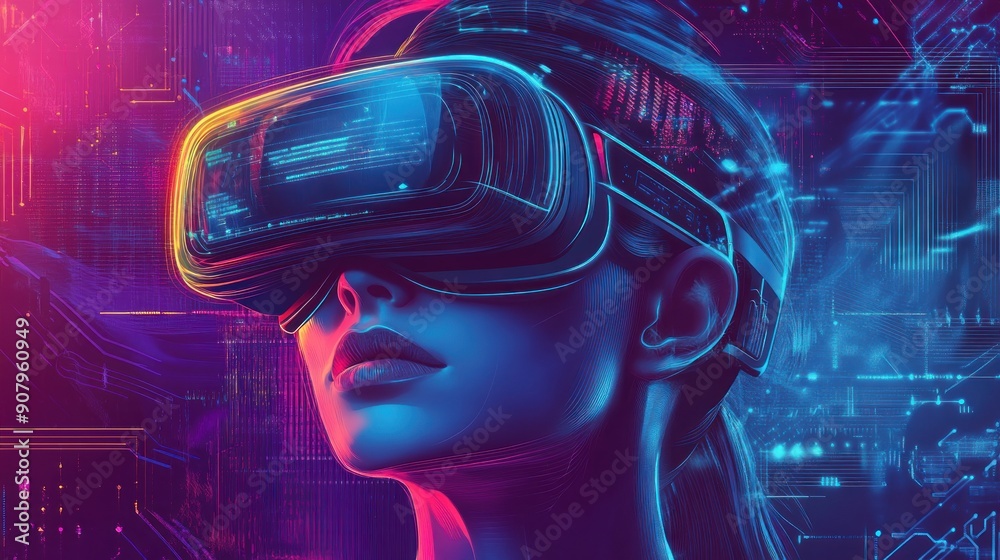 Modern infographic design focused on technology and innovation. The layout includes icons representing virtual reality, augmented reality, and immersive experiences. The background features abstract Modern infographic design focused on technology and innovation. The layout includes icons representing virtual reality, augmented reality, and immersive experiences. The background features abstract