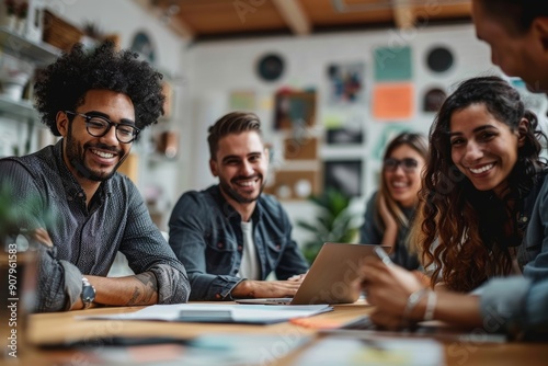 Team of design professionals having a meeting in an office, Generative AI