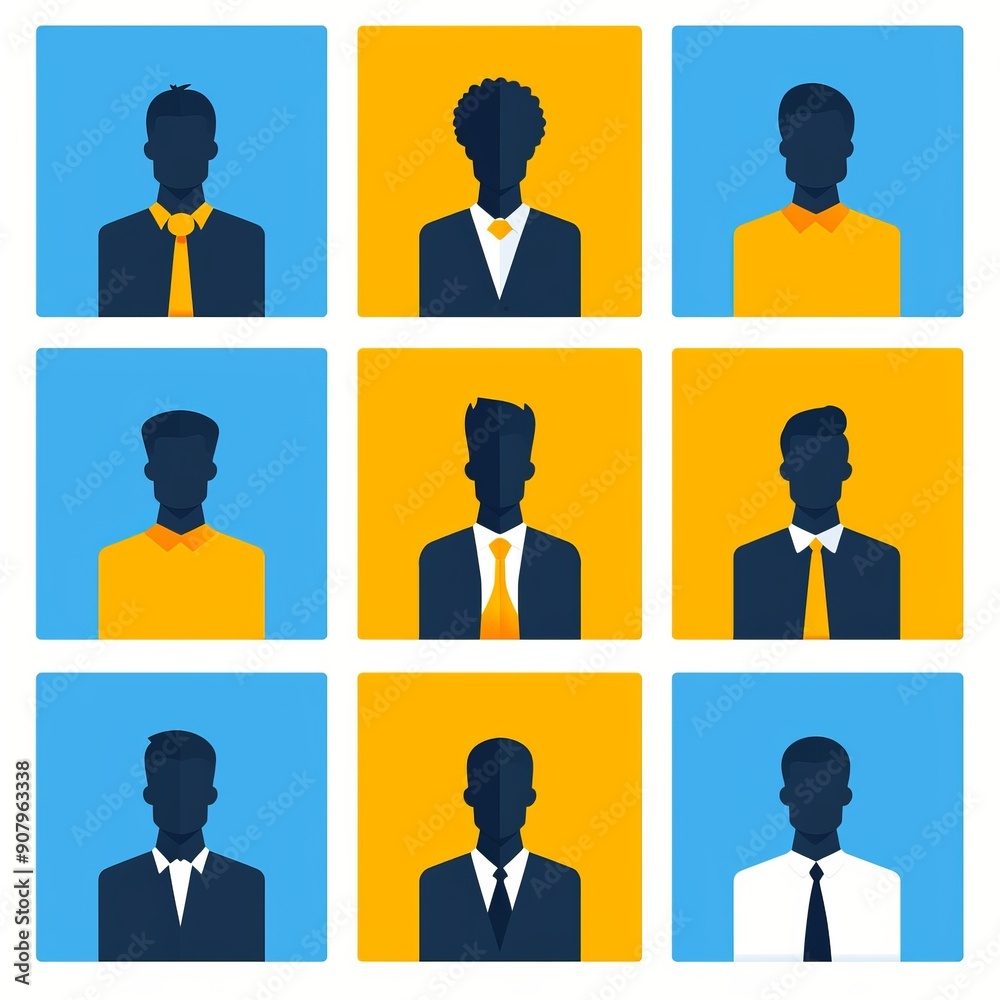 Stylish square icons featuring diverse professional figures in business attire on bright backgrounds. Generative AI Stylish square icons featuring diverse professional figures in business attire on bright backgrounds. Generative AI
