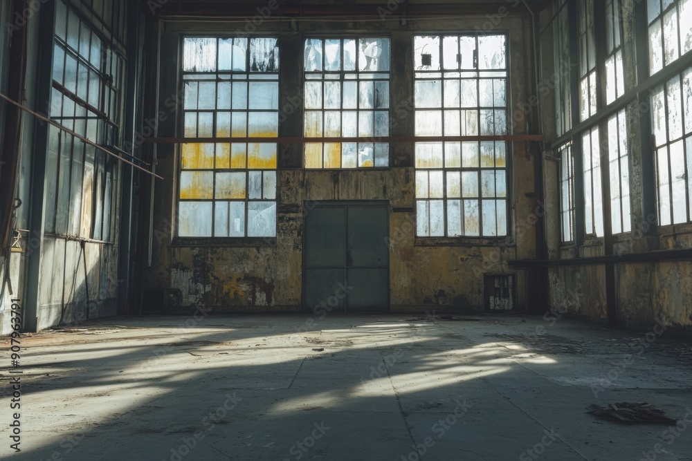Abandoned factory interior urban exploration, with copy space Abandoned factory interior urban exploration, with copy space