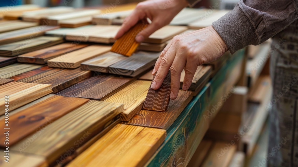 Hands Selecting Wooden Boards. Hands Selecting Wooden Boards.