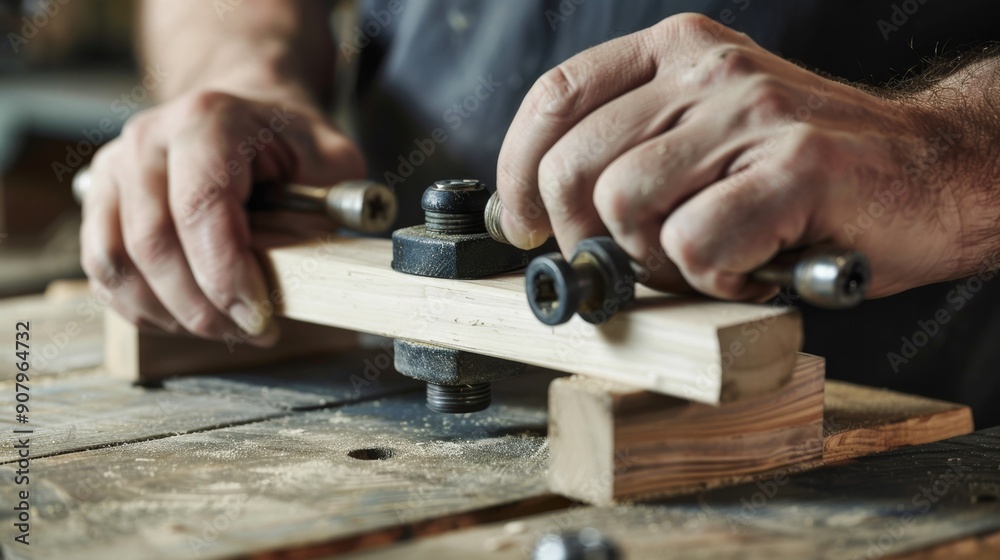 Hands of a Carpenter Working on Wood Hands of a Carpenter Working on Wood