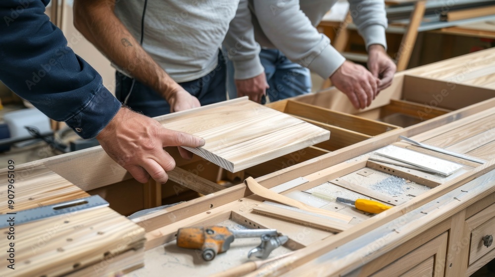 Carpenter Assembling Wooden Furniture. Carpenter Assembling Wooden Furniture.