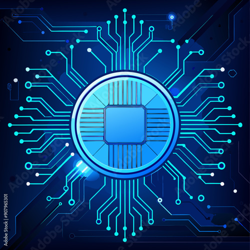 thin circuit trace lines in blue on a dark