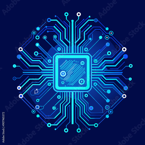 thin circuit trace lines in blue on a dark