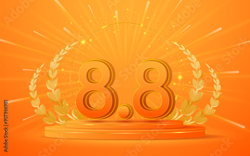 8.8 Shopping Day Flash Sale The number 8.8 is on an orange podium for website or social media promotion and online shopping.