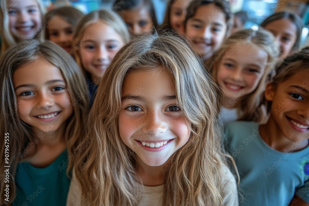 Class selfie in an elementary school. Kids taking a picture together in a co-ed school, Generative AI Class selfie in an elementary school. Kids taking a picture together in a co-ed school, Generative AI