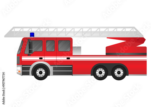 Fire Engine or Fire Truck. Fire Emergency Rescue Truck. Vector Illustration Isolated on White Background.