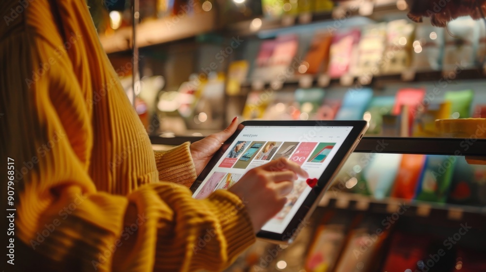 Fototapeta premium Woman Shopping Online on Tablet in Store.