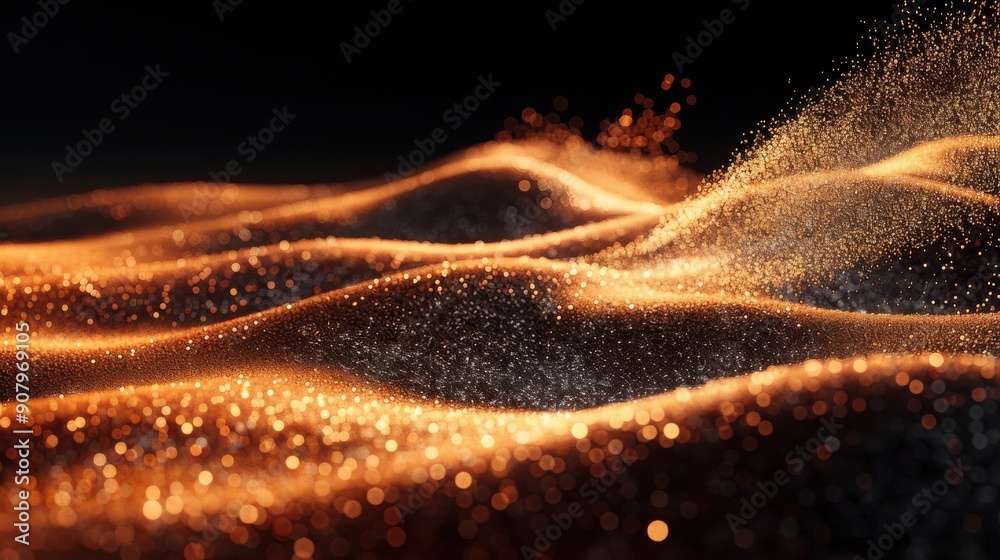 Flowing Sand Wave Abstract on Black Background Flowing Sand Wave Abstract on Black Background