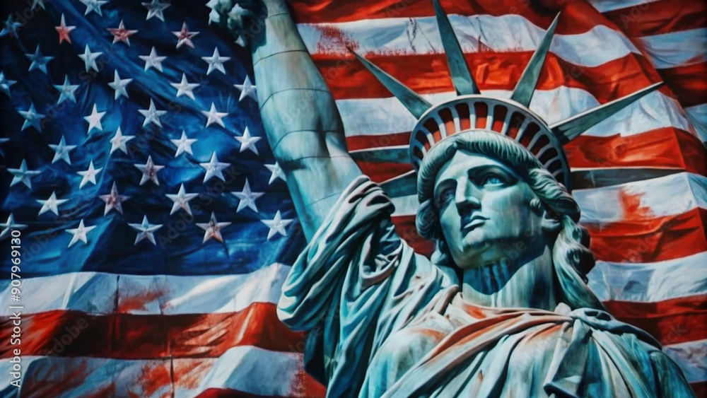Obraz premium statue of liberty in the flag