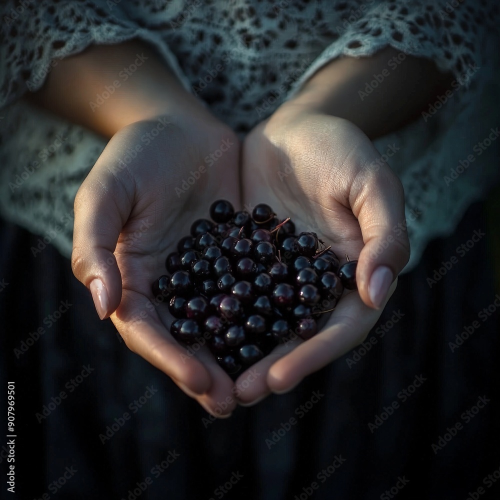 womans hands offering you healthy blue aronia berries womans hands offering you healthy blue aronia berries