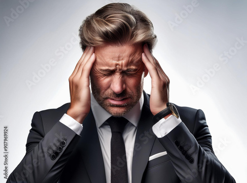 Business Professional in Suit Showing Signs of Frustration and Tension at Work