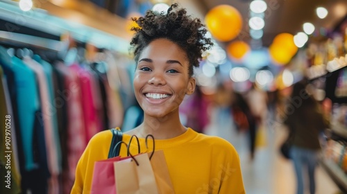 Happy Shopper with Shopping Bags in a Store.