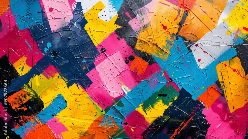 Fototapeta premium vibrant graffiti with bold colors and abstract patterns creating a textured and energetic urban mural