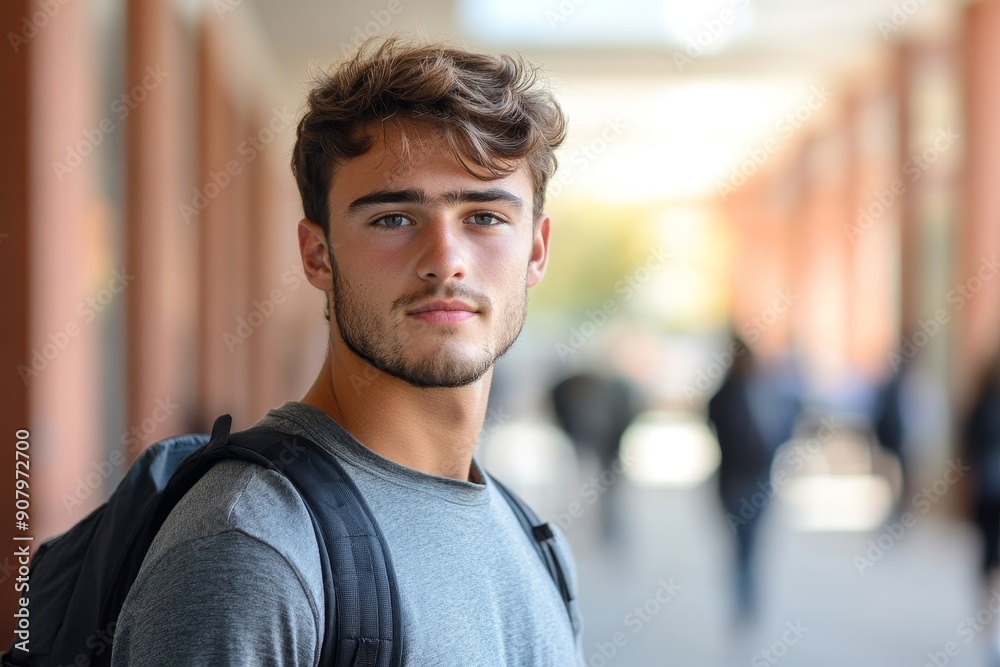Portrait of male college student at campus looking at camera, Generative AI Portrait of male college student at campus looking at camera, Generative AI