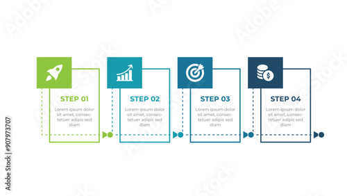 Infographic template outlining a process in 4 sequential steps for easy comprehension.