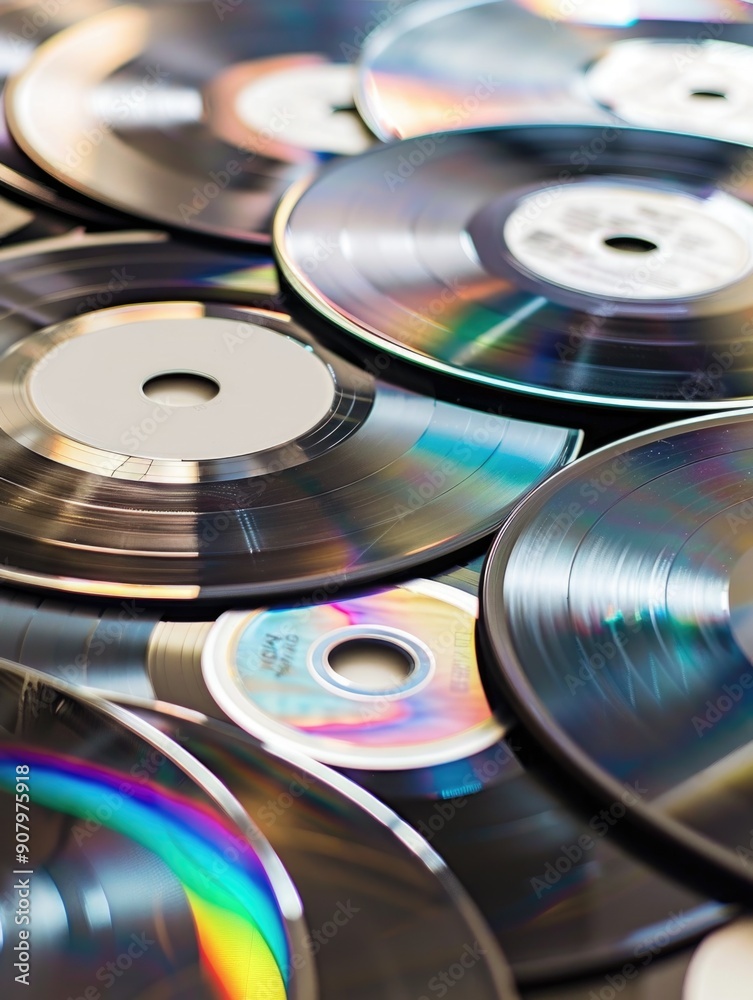 A collection of old CDs and DVDs are scattered on a table. The CDs and DVDs are of various sizes and colors, and they appear to be in good condition. Concept of nostalgia and a fondness for the past A collection of old CDs and DVDs are scattered on a table. The CDs and DVDs are of various sizes and colors, and they appear to be in good condition. Concept of nostalgia and a fondness for the past
