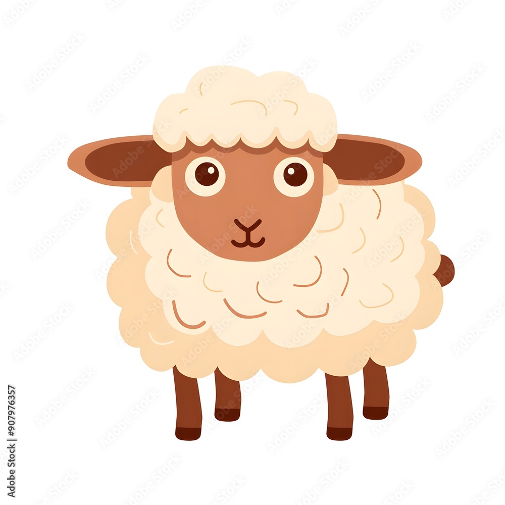 Cartoon Illustration of a Fluffy White Sheep with Brown Legs and Ears Cartoon Illustration of a Fluffy White Sheep with Brown Legs and Ears