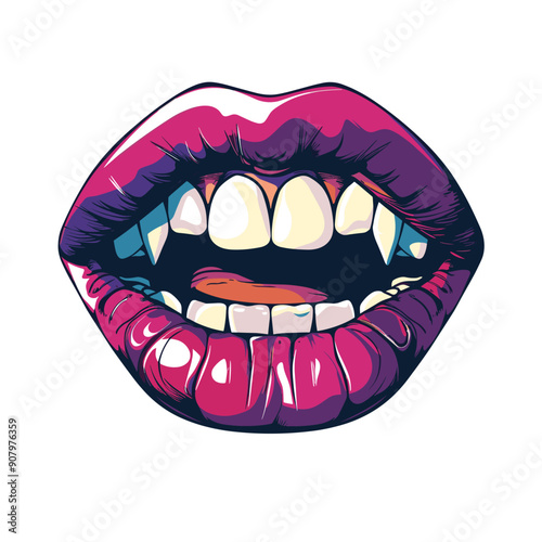 Three scenarios 1. Braces highlighting misaligned teeth bright lipstick. Lips slightly parted teeth different shades graphic cartoon style. Ideal orthodontics dental care artistic design