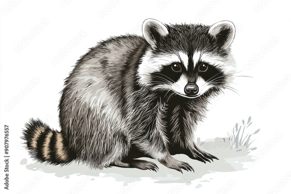 Obraz premium Raccoon vector illustration, white background