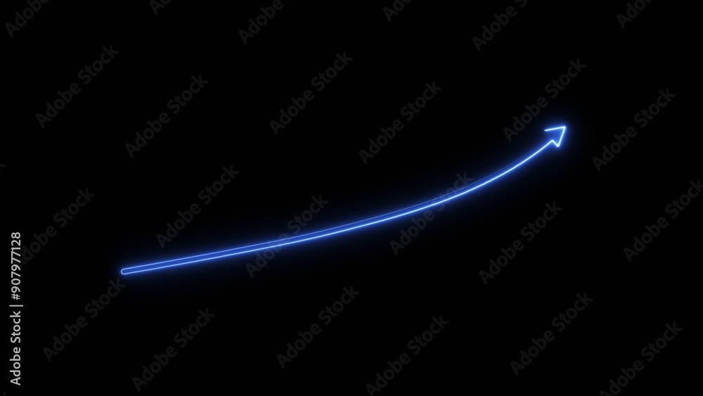 business graph chart arrow icon neon glowing royal blue color 4k illustration on black background. business graph chart arrow icon neon glowing royal blue color 4k illustration on black background.
