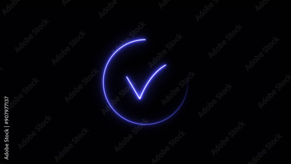 neon check mark icon neon glowing magenta color and magenta circle 4k illustration. neon check mark icon neon glowing magenta color and magenta circle 4k illustration.