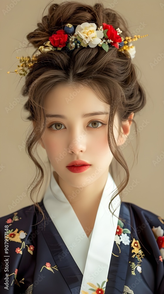 Woman wearing traditional Korean clothing Woman wearing traditional Korean clothing