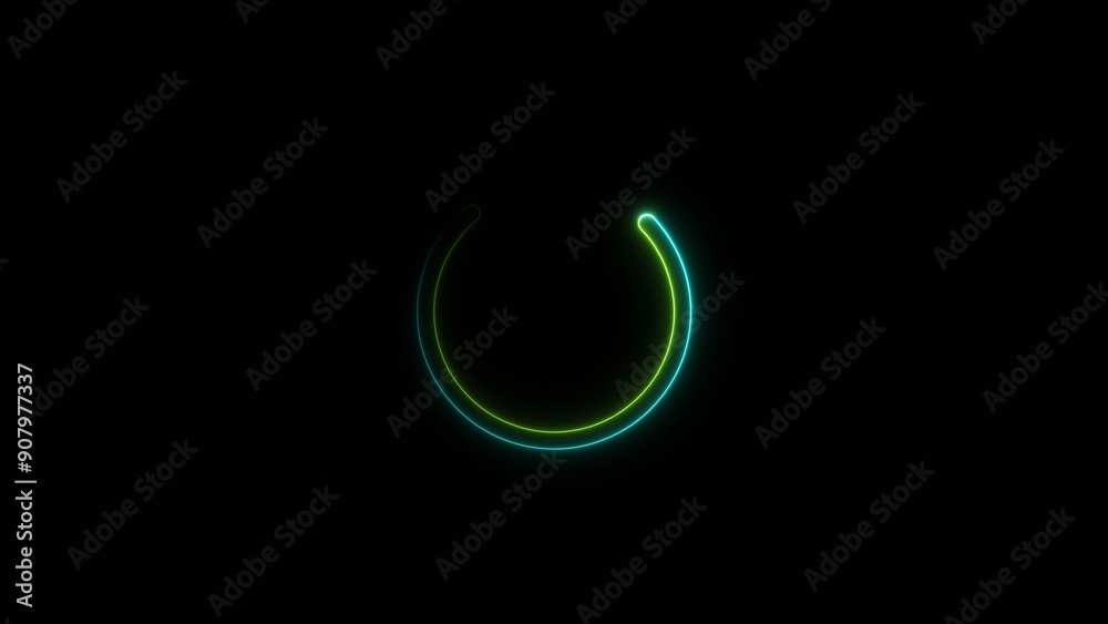 Abstract neon bright circle frame loading ber turquoise color on black background 4k illustration. Abstract neon bright circle frame loading ber turquoise color on black background 4k illustration.