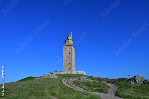 A Roman lighthouse still in operation in the city of A Coruña in Spain.