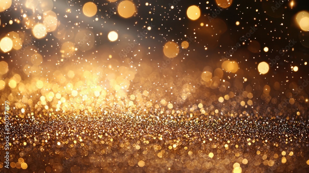 Twinkling golden glitter falling on a flat surface with a spotlight effect. Twinkling golden glitter falling on a flat surface with a spotlight effect.