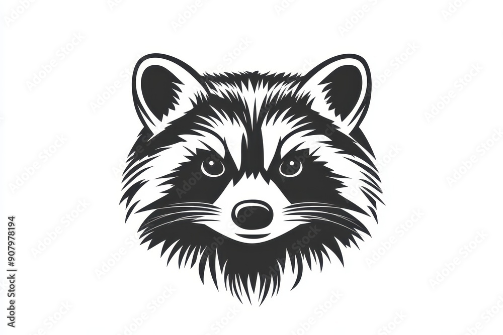 Black and white raccoon line art Black and white raccoon line art