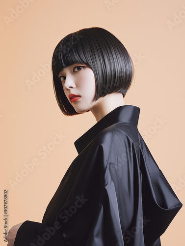 日本人女性黒髪ボブ