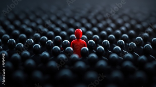 Leadership, difference, and standing out of crowd concept. 3D rendered illustration. Unique individual standing out among a crowd, symbolizing leadership and distinction.