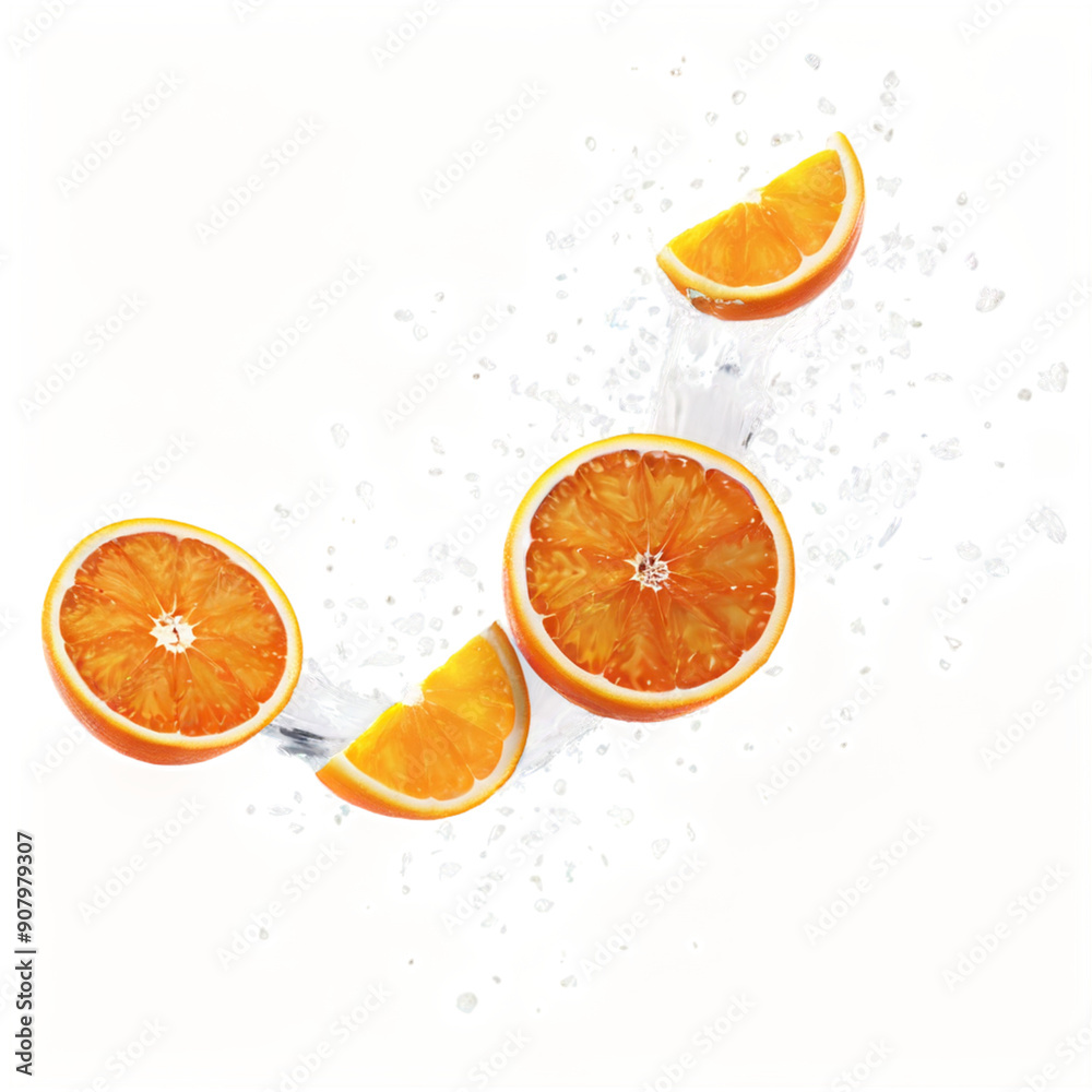 orange slices fly in air isolated on transparent png. orange slices fly in air isolated on transparent png.