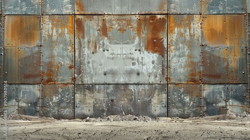 Fototapeta premium Construction site backdrop with steel wall siding