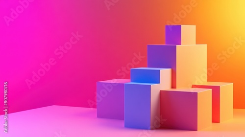 A vibrant arrangement of geometric cubes against a colorful gradient background  ideal for modern design projects.