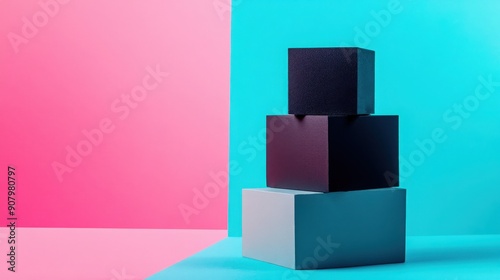 Abstract composition of colorful geometric boxes on vibrant backgrounds  ideal for modern design concepts and creative projects.